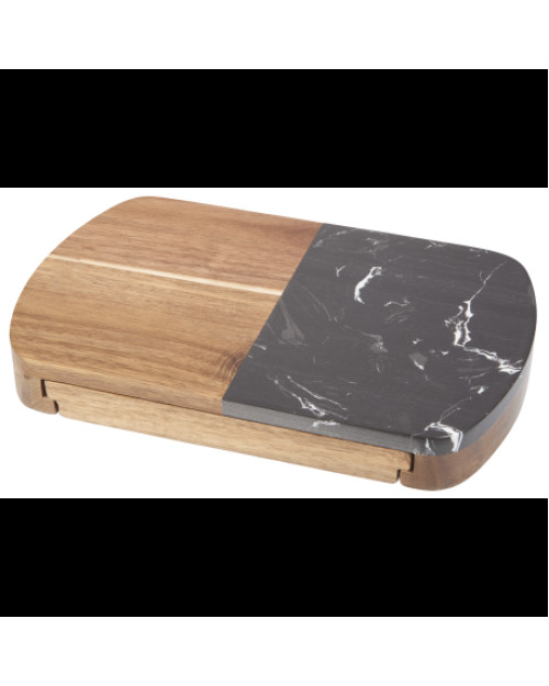 Plateau à fromages en marbre noir avec couteaux