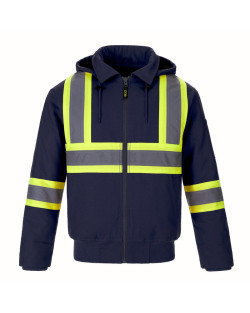 L01290 - International - Blouson aviateur en toile de coton haute visibilité pour hommes avec doublure Sherpa