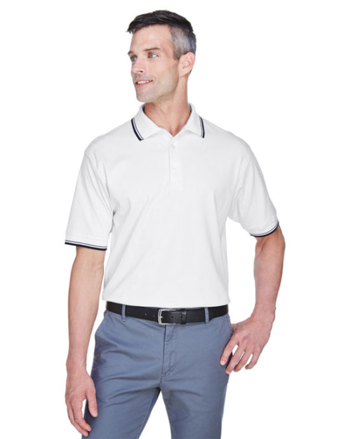 Polo pour homme en interlock avec fines rayures Perfect Pima de Devon & Jones